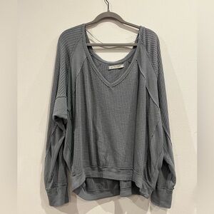 We The Free Gray Waffle Knit Top